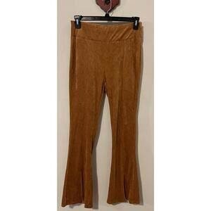 No Comment Womens XL Orange Ribbed Velour Flare Pull-On Pants! A6381